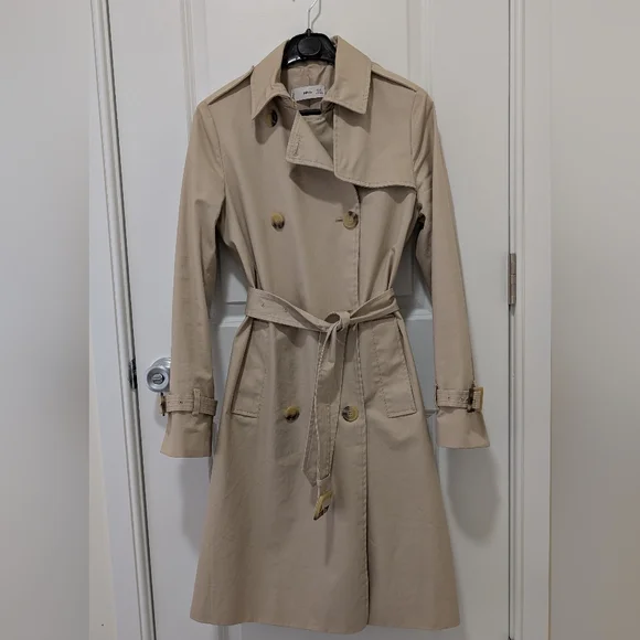 Mango Beige Double-Breasted Trench Coat with Belt - Picture 1 of 14